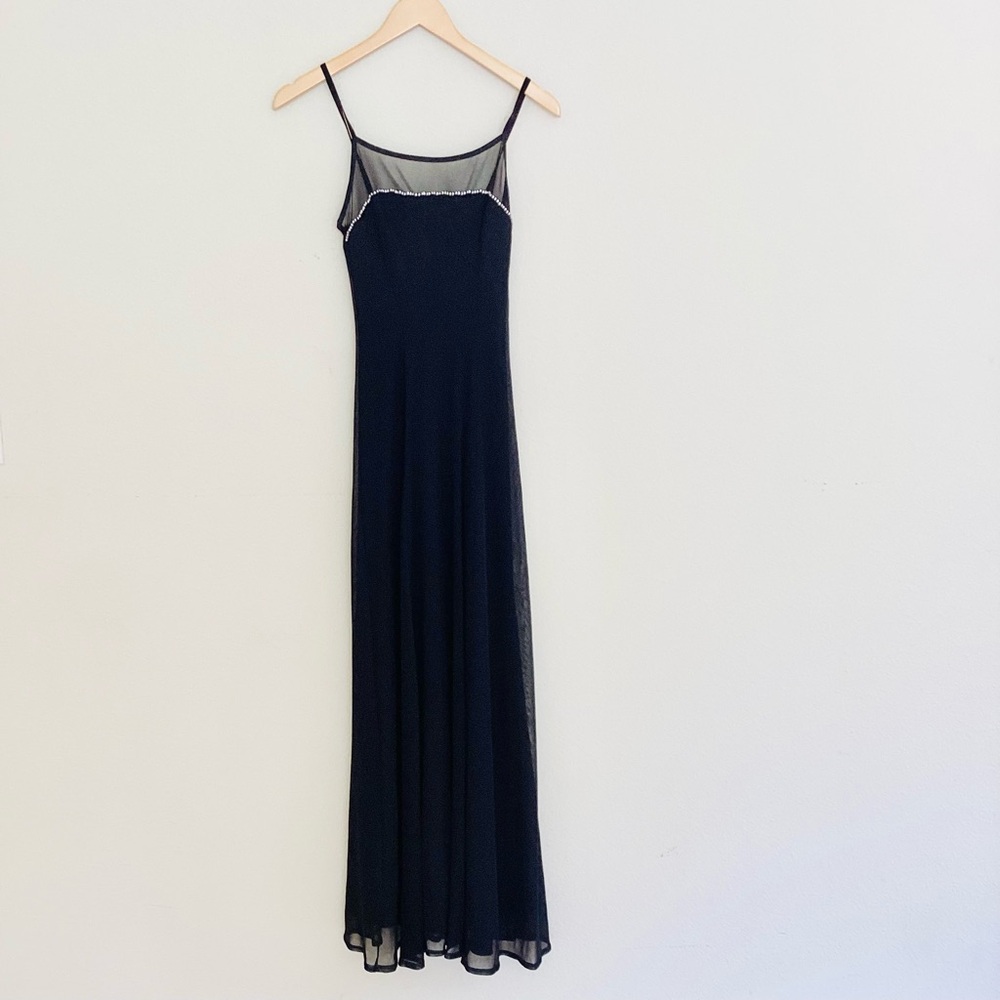 Fanny Black Crystal Embellishment Maxi Spaghetti Straps Dress SZ S